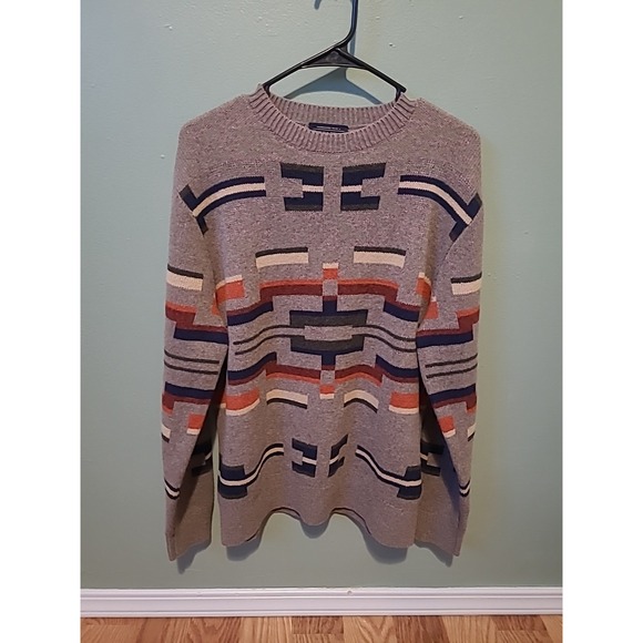 Pendleton Outdoor Crew-Neck Wool Sweater Southwest Aztec Print Mens Medium